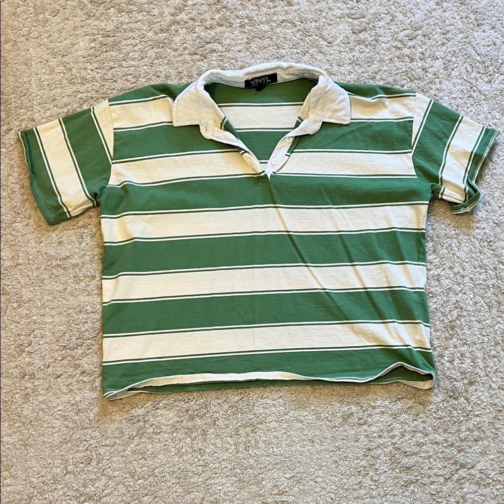 Striped Green and White Polo Shirt